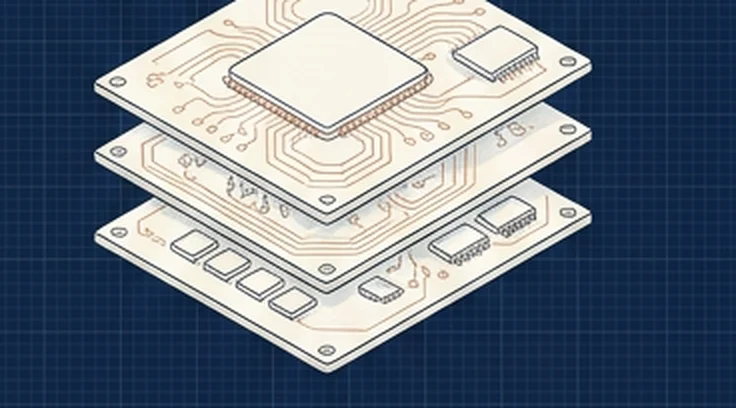 Three circuit boards stacked on a shared core.